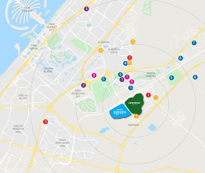 Dubai DAMAC Lagoons Venice & Malta Location